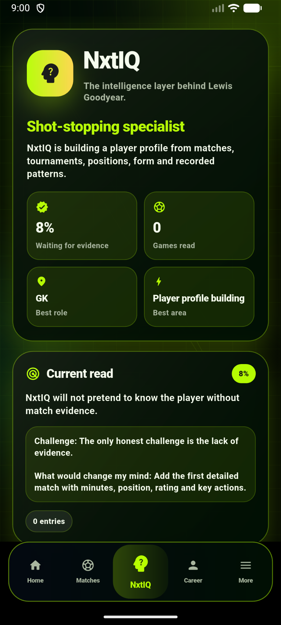 NxtIQ Player DNA screen