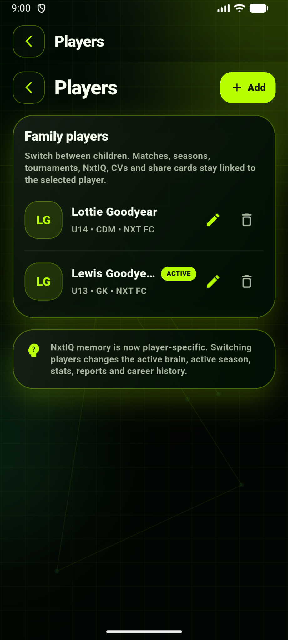 Players screen