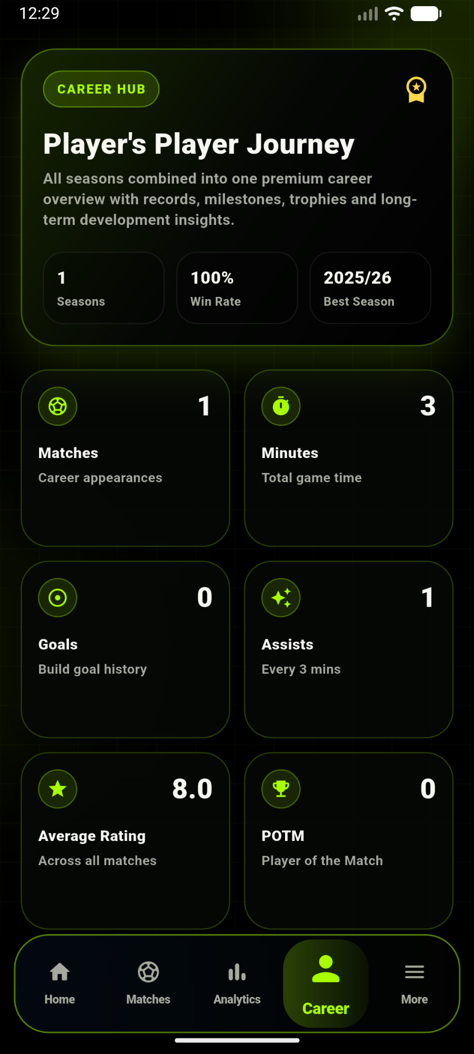 NxtPlayr Career screen