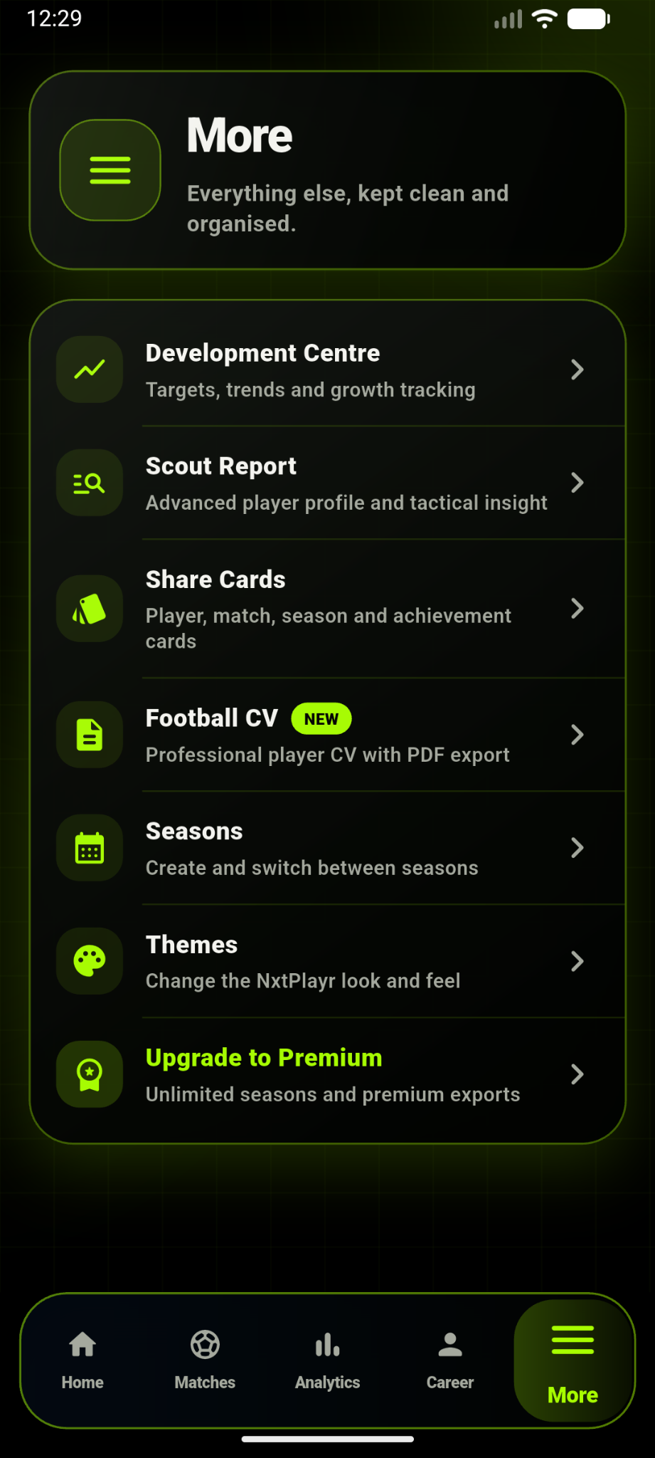 NxtPlayr Highlight Cards and More screen